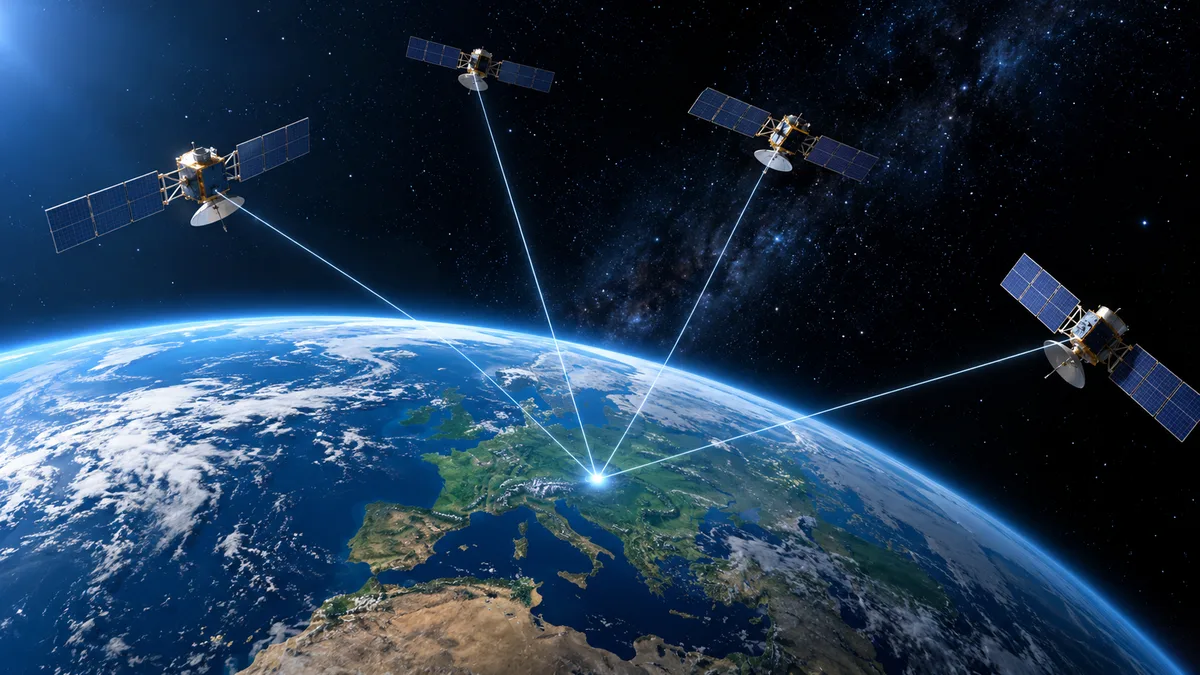Satelity nawigacyjne na orbicie wysyłające sygnał w stronę Ziemi